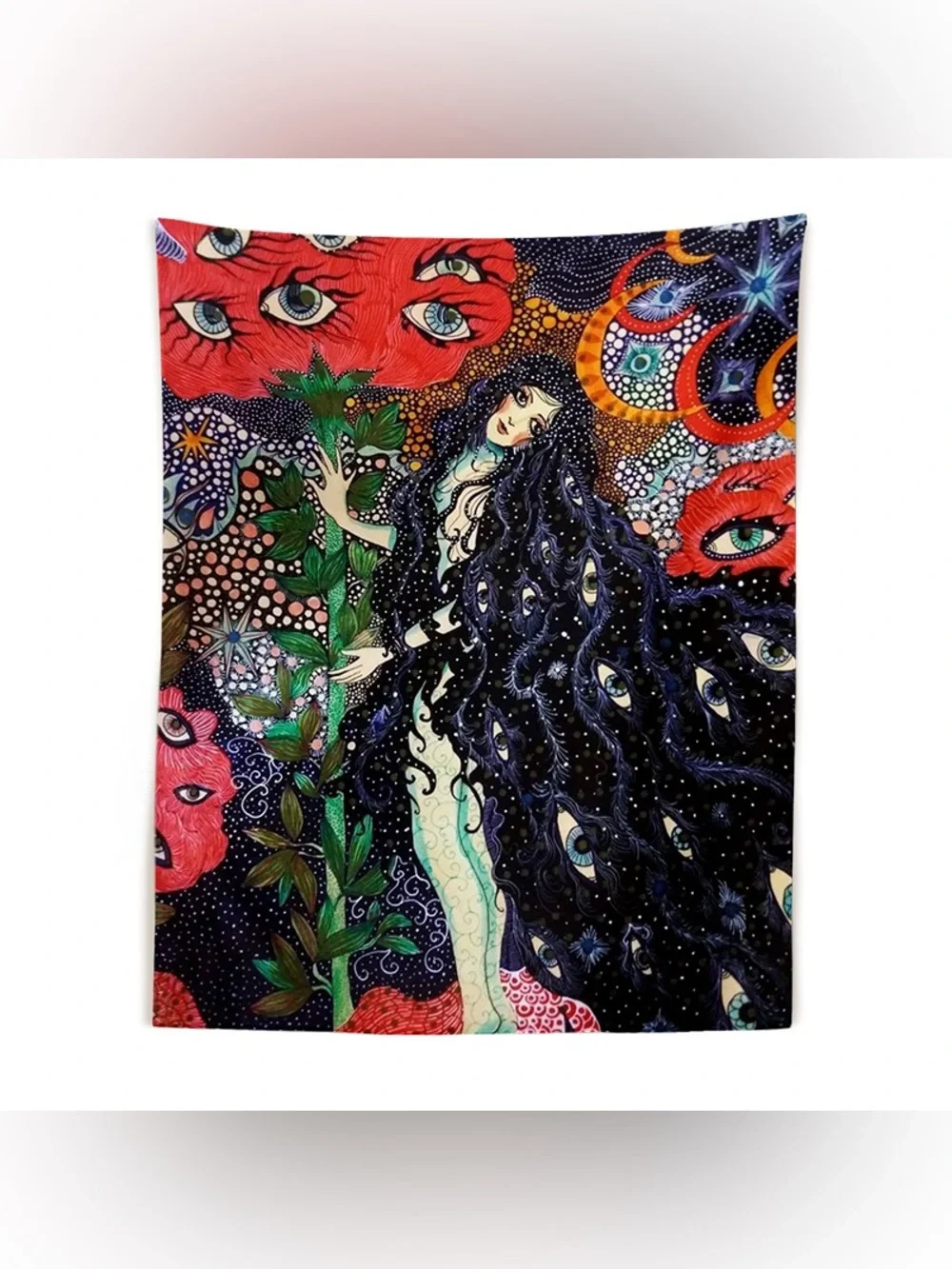 Psychedelic Goth Graphic Hanging Girl Eyes Tapestry Wall Decor